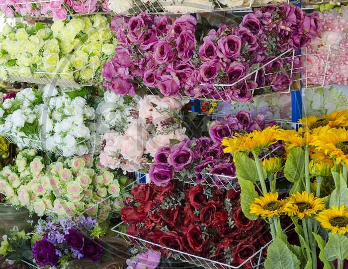 A Thai Flower shop with variety of flower bouquets