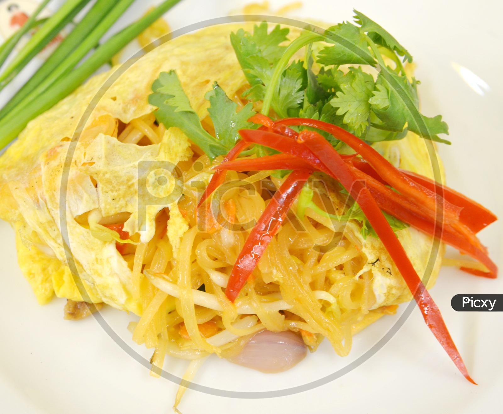 Thai food Pad thai , Stir fry noodles with shrimp Served in A Plate