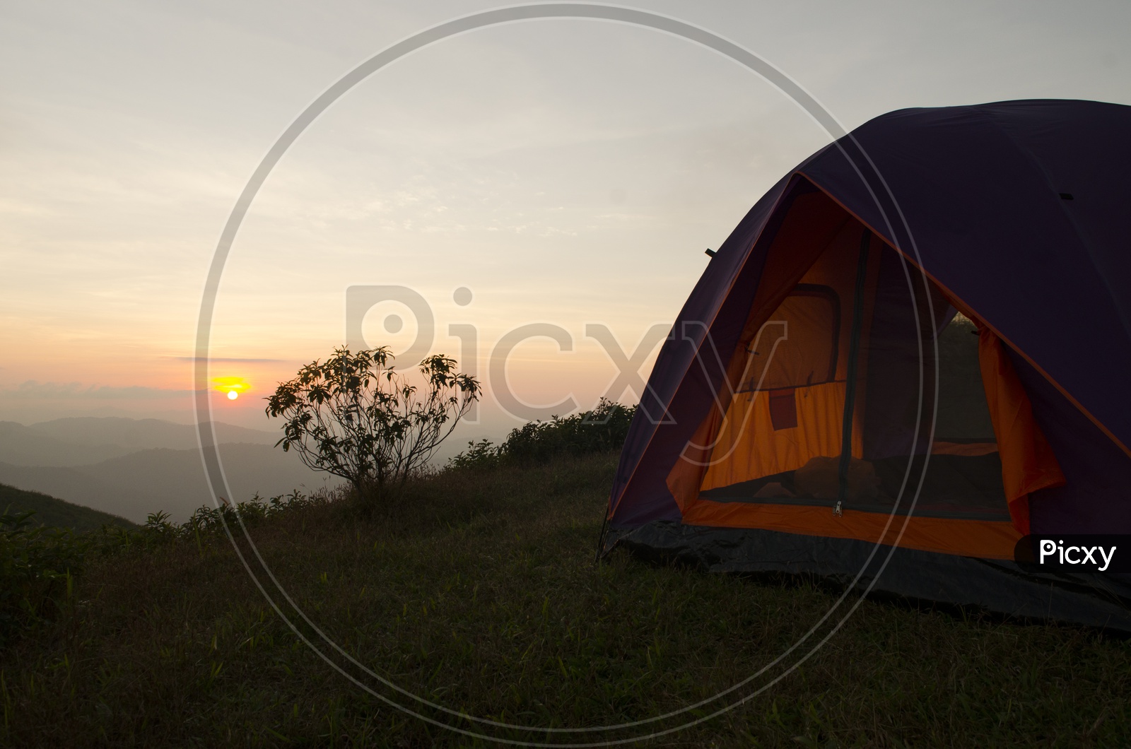A Tent near Thailand canyon during sunset