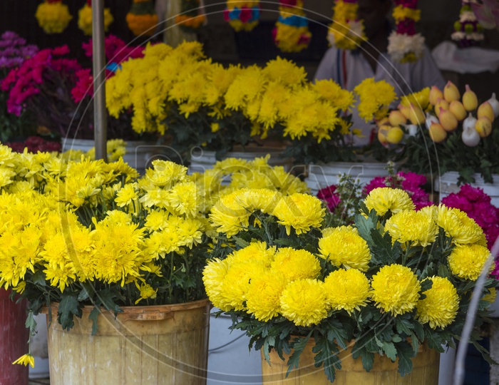 Yellow flowers in a flower-stall in Thailand