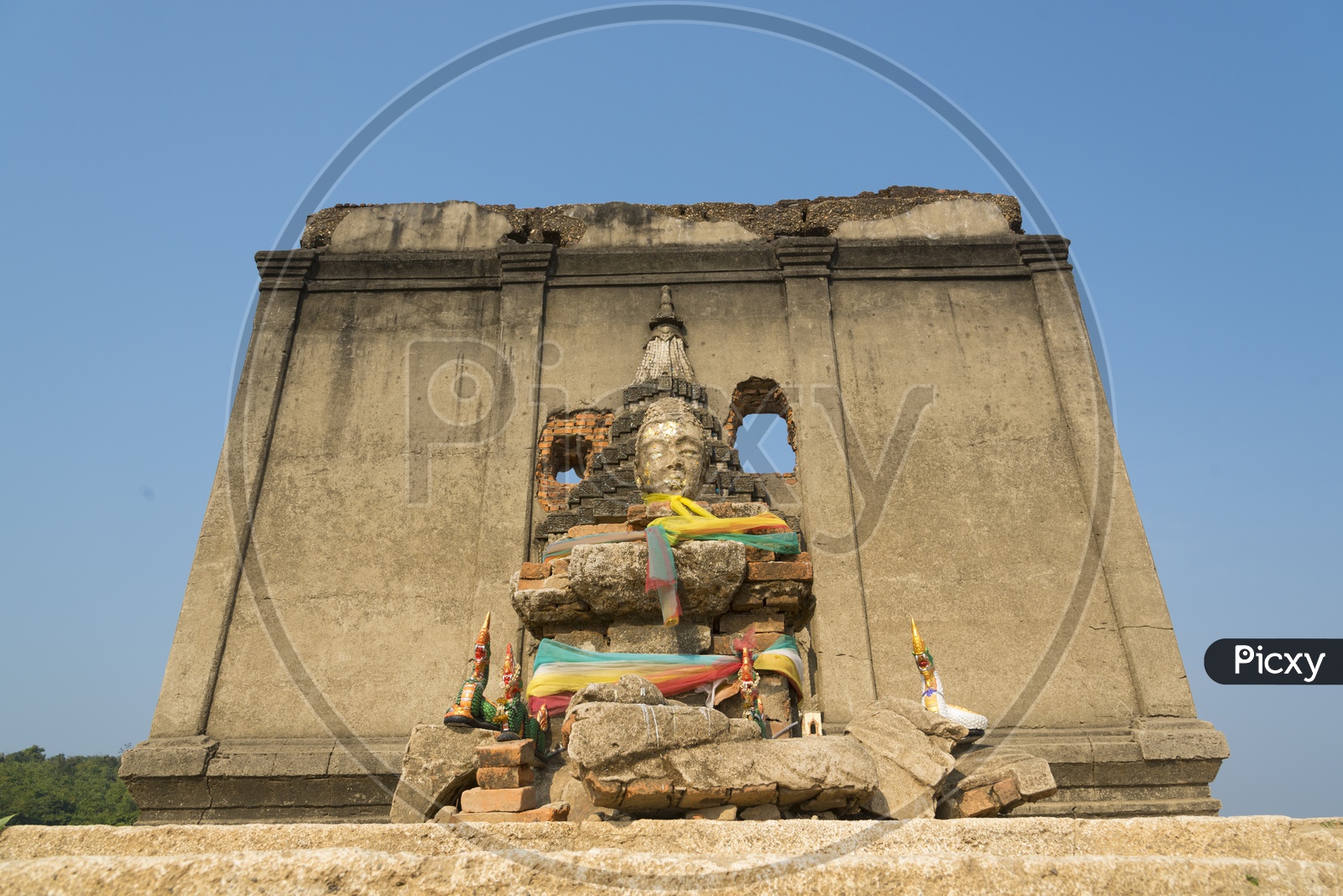 Ancient Sinking temple at  Sangkhla Buri District, Kanchanaburi province, Thailand.