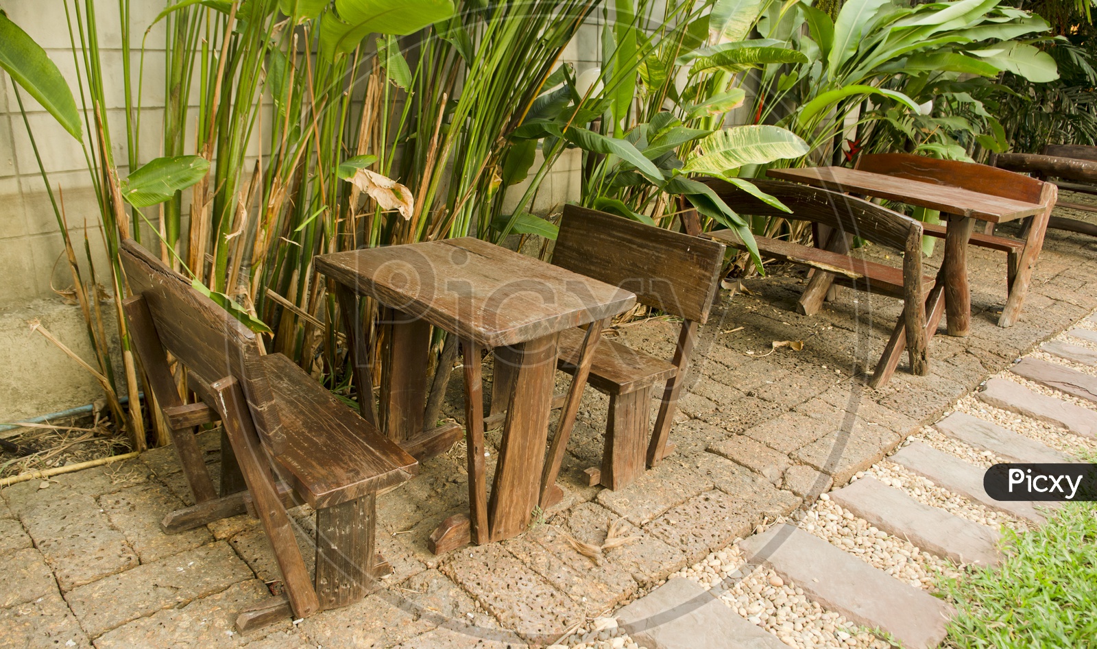 Old wooden table in the garden