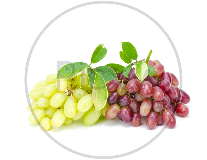 Green and red ripe grapes isolated on the white background