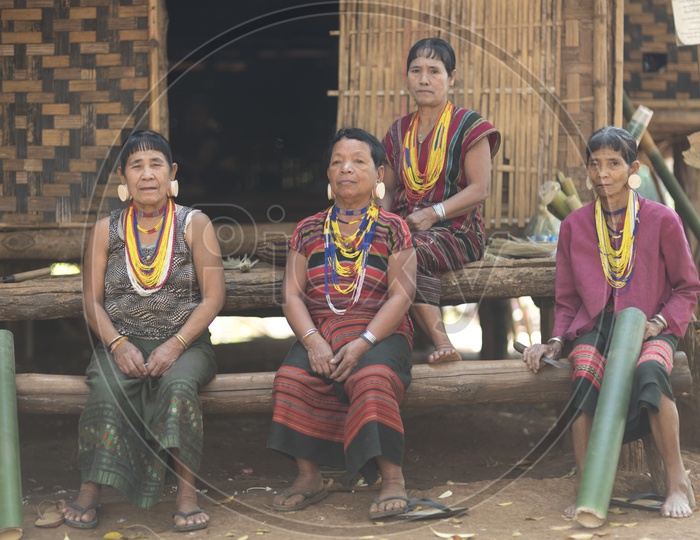 Unidentified Alak tribe women in village near plateau Bolaven, Laos