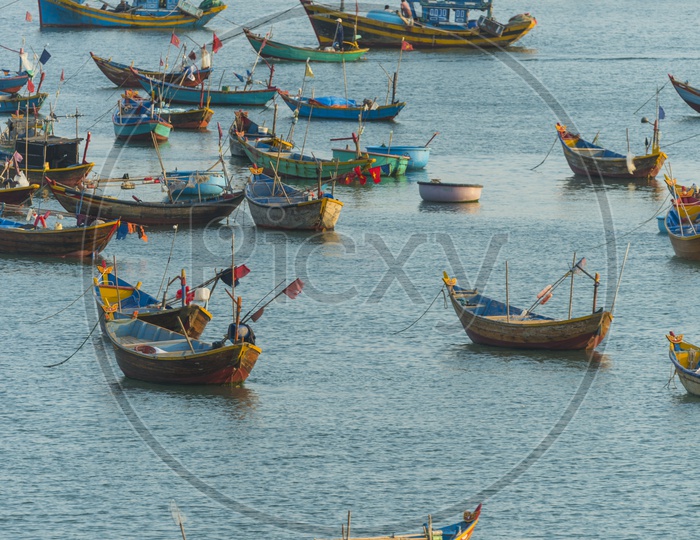 Fishing Boats in Sea at Mui Ne, Vietnam