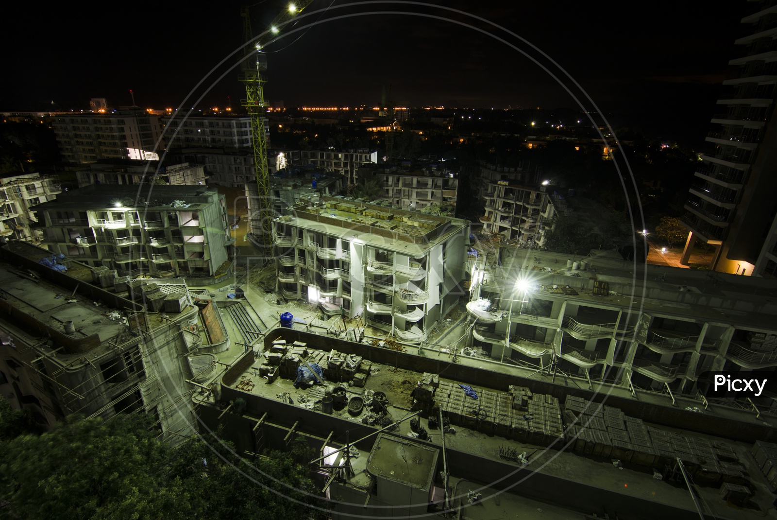 Apartments Construction in Night time in Thailand