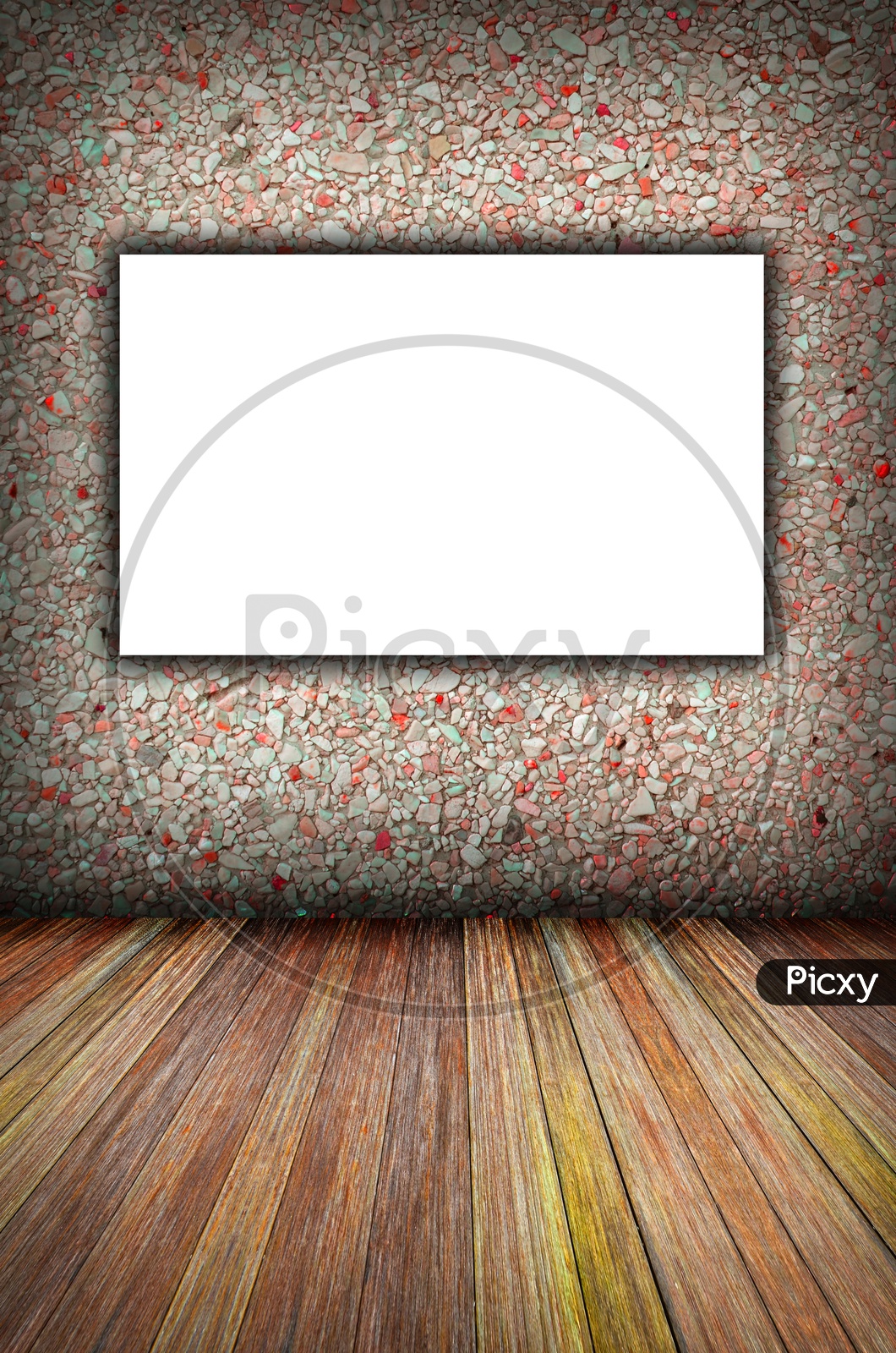 white blank placard on stone wall background