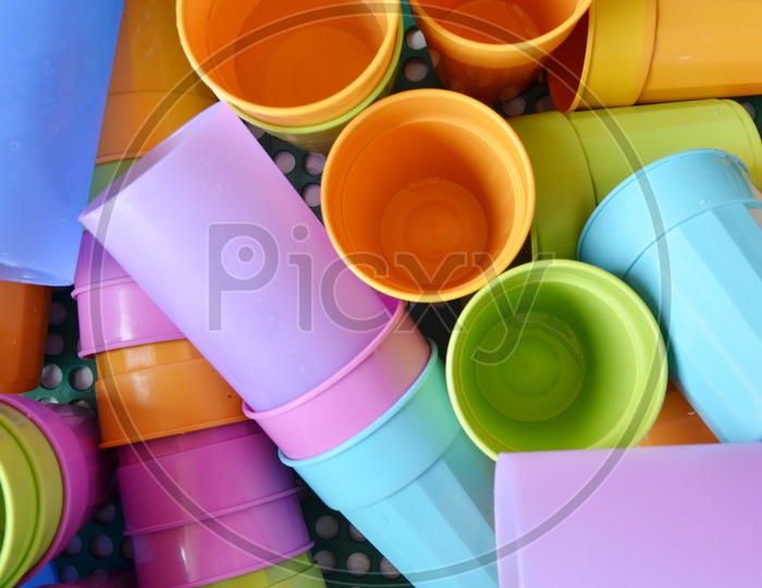 Abstract background of colored glasses of frosted plastic