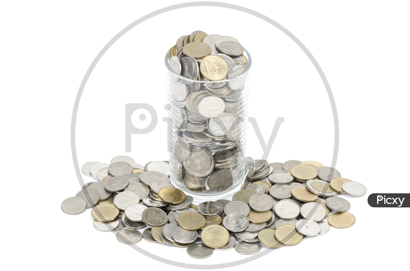 Coins in a Bowl On an Pile   Over an Isolated White Background