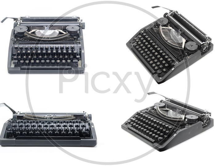Illustration of Antique typewriter Set  against a crisp white backdrop.