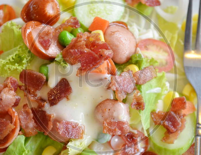 Salad With Beef Pieces Closeup