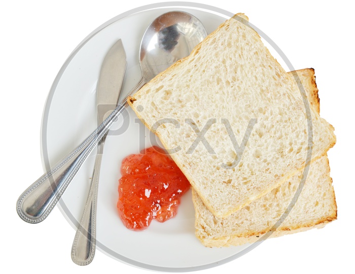 Toasted Bread With Jam over an Isolated White Background