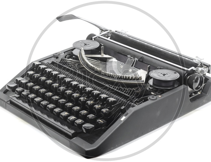 Antique Typewriter Isolated on White Background