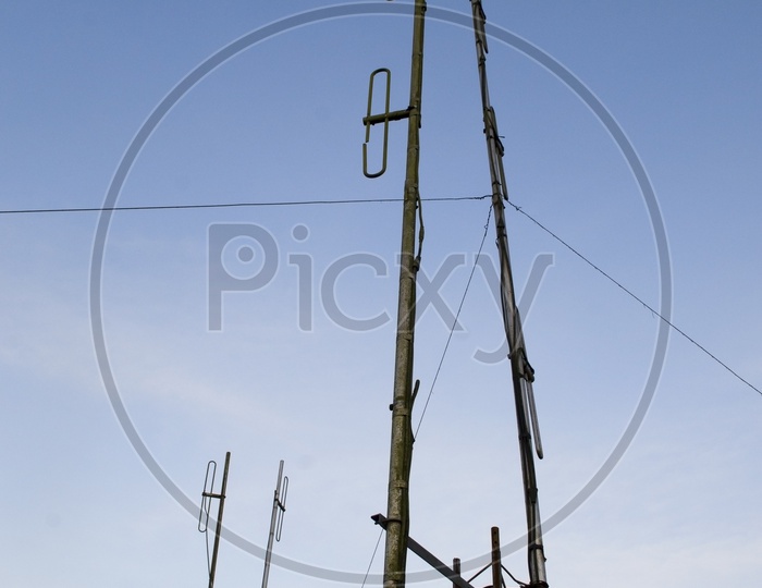 TV and Radio antenna tower with blue sky