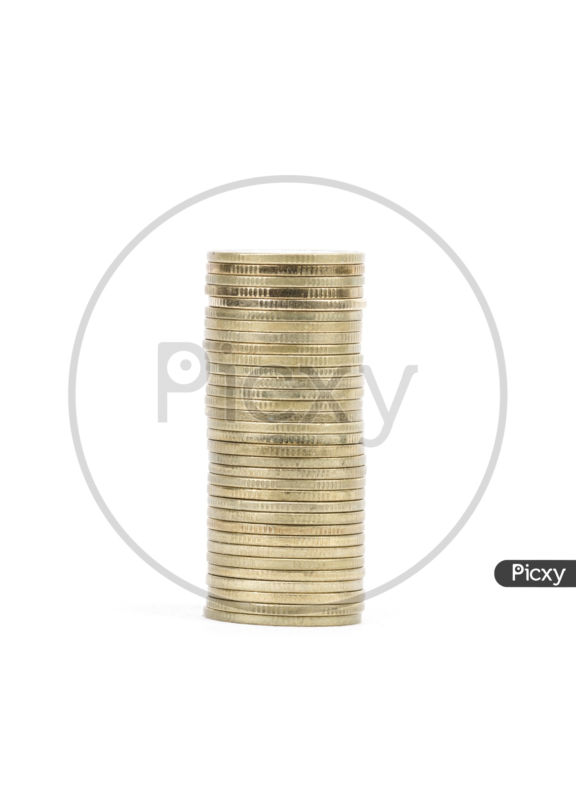 Currency Coins Column Over an Isolated White Background