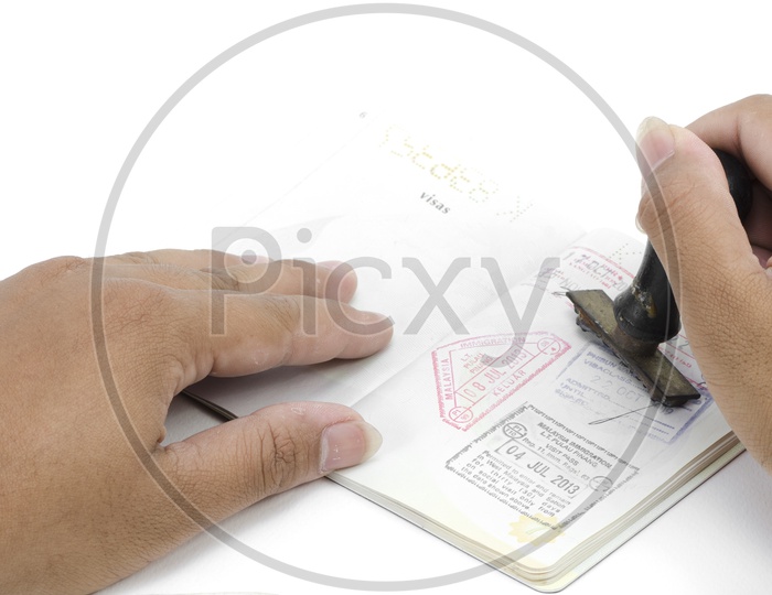 passport pages and immigration stamp , Travel Concept