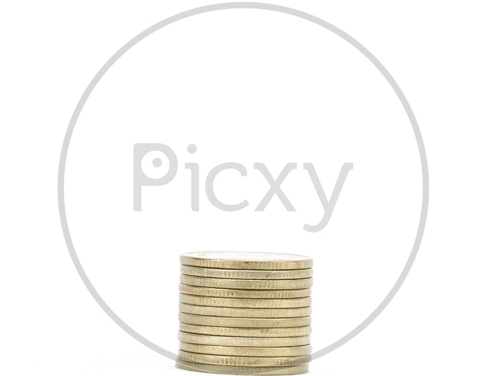 Golden Currency Coins Column On an isolated White Background