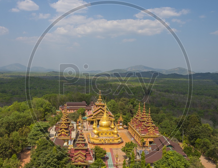Aerial view of Burmese temple Located in the Ye city of Burma.