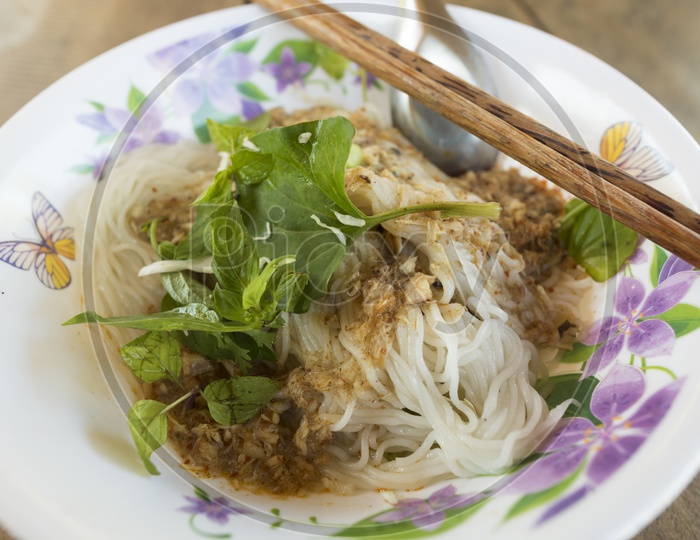 Vietnam noodle Set in Pham Ngu Lao Street Ho Chi Minh
