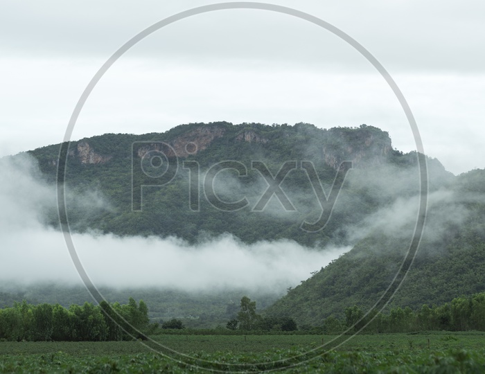 Thailand Mountains covered with mist during morning