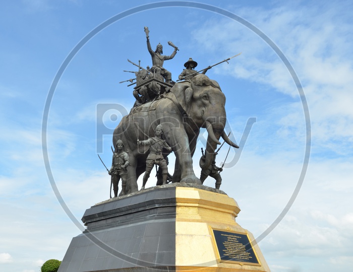 Monument of King Naresuan statue with blue sky at Suphanburi province in Thailand