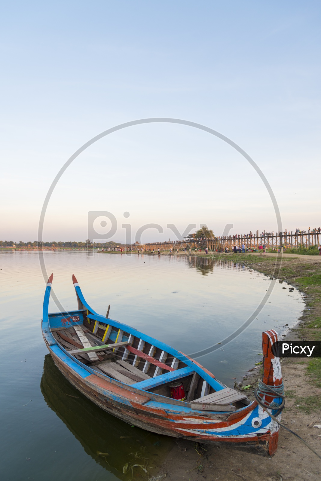A Wooden boat during sunrise at Mandalay, Myanmar