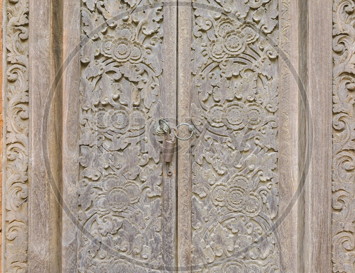 Pattern of the ancient wooden gate in Thailand