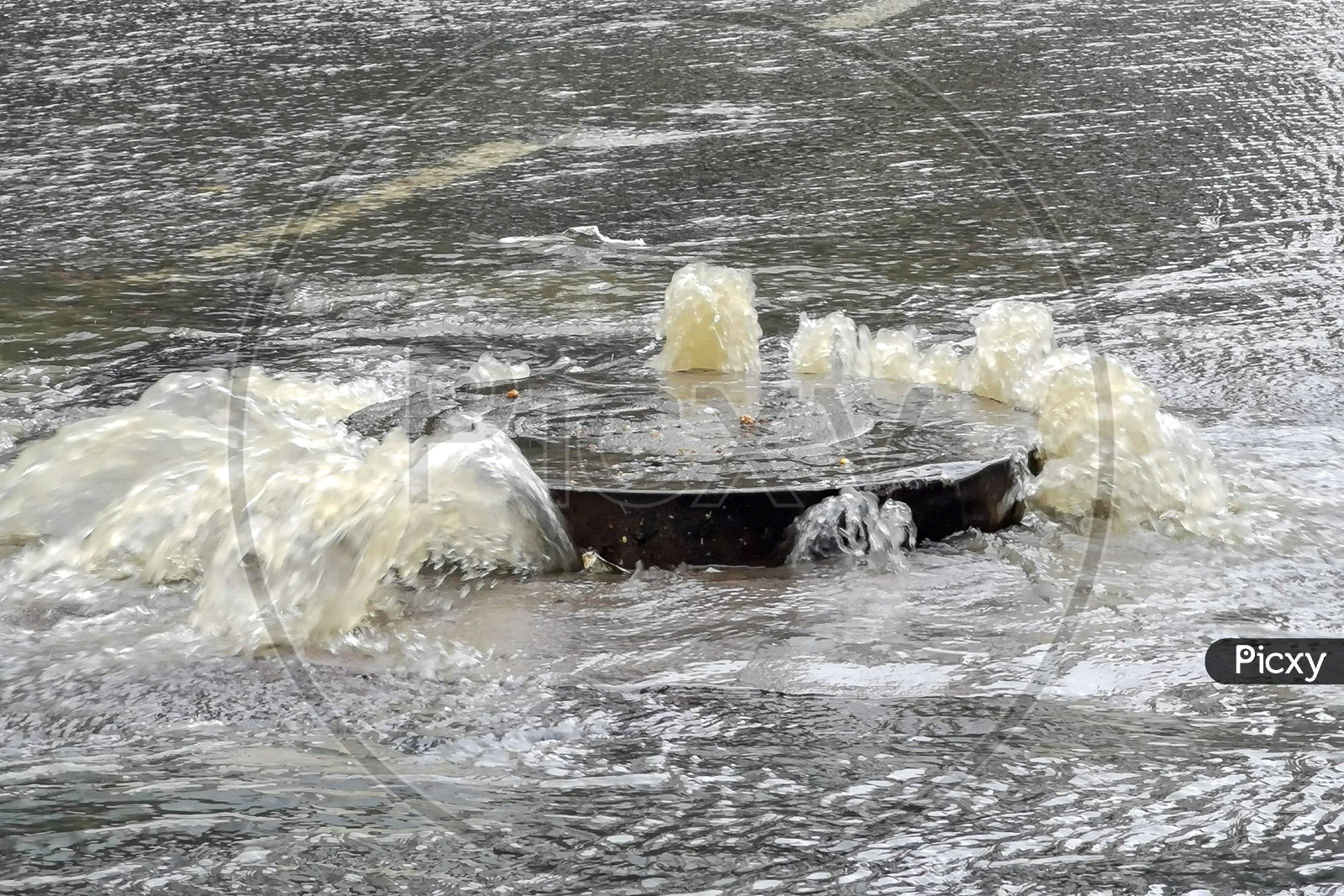 GHMC HMWS  Manhole  Overflow With Drainage Or Sewage Water Due to Heavy Rains Closeup