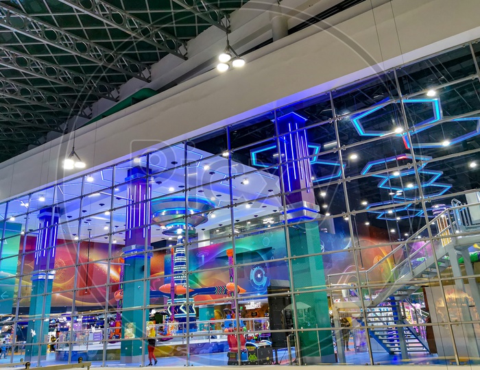 Architecture Of Sarath City Capital Mall Interior  With Glass Design