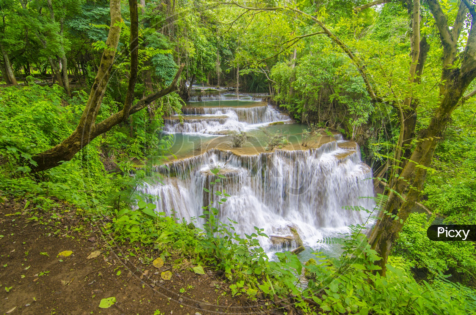 View of Thailand waterfall in Kanjanaburi (Huay Mae Kamin)