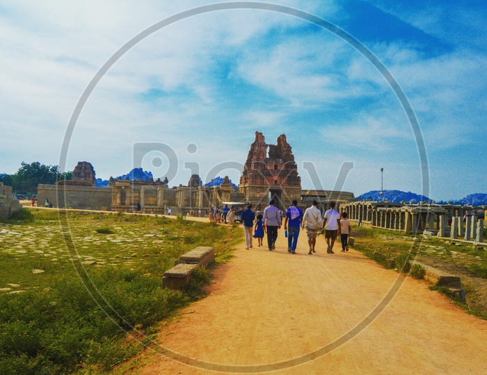 Historical temple in Hampi with a beautiful view and infrastructure
