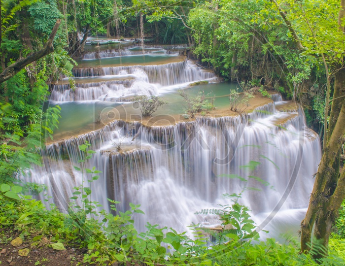 Long Exposure of Huay Mae Kamin Waterfall at Kanchanaburi province, Thailand