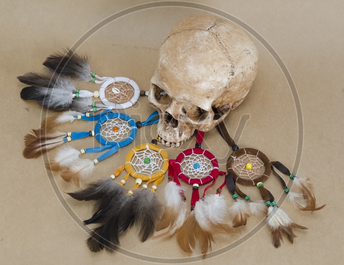 Dream catchers with human skull