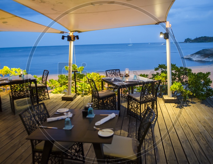 A Table setting at beach restaurant in Thailand