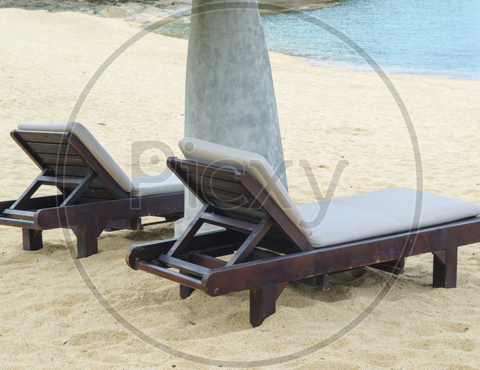 A Luxury beach beds along the beach in Thailand