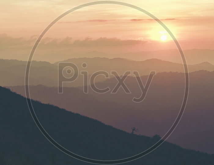 Landscape Of Sunset Over a Mountain In Khao Yai National Park , Thailand