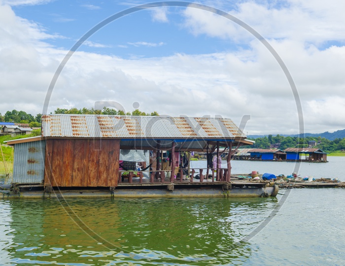A Houseboat on river in Sangklaburi Kanchanaburi country, Thailand