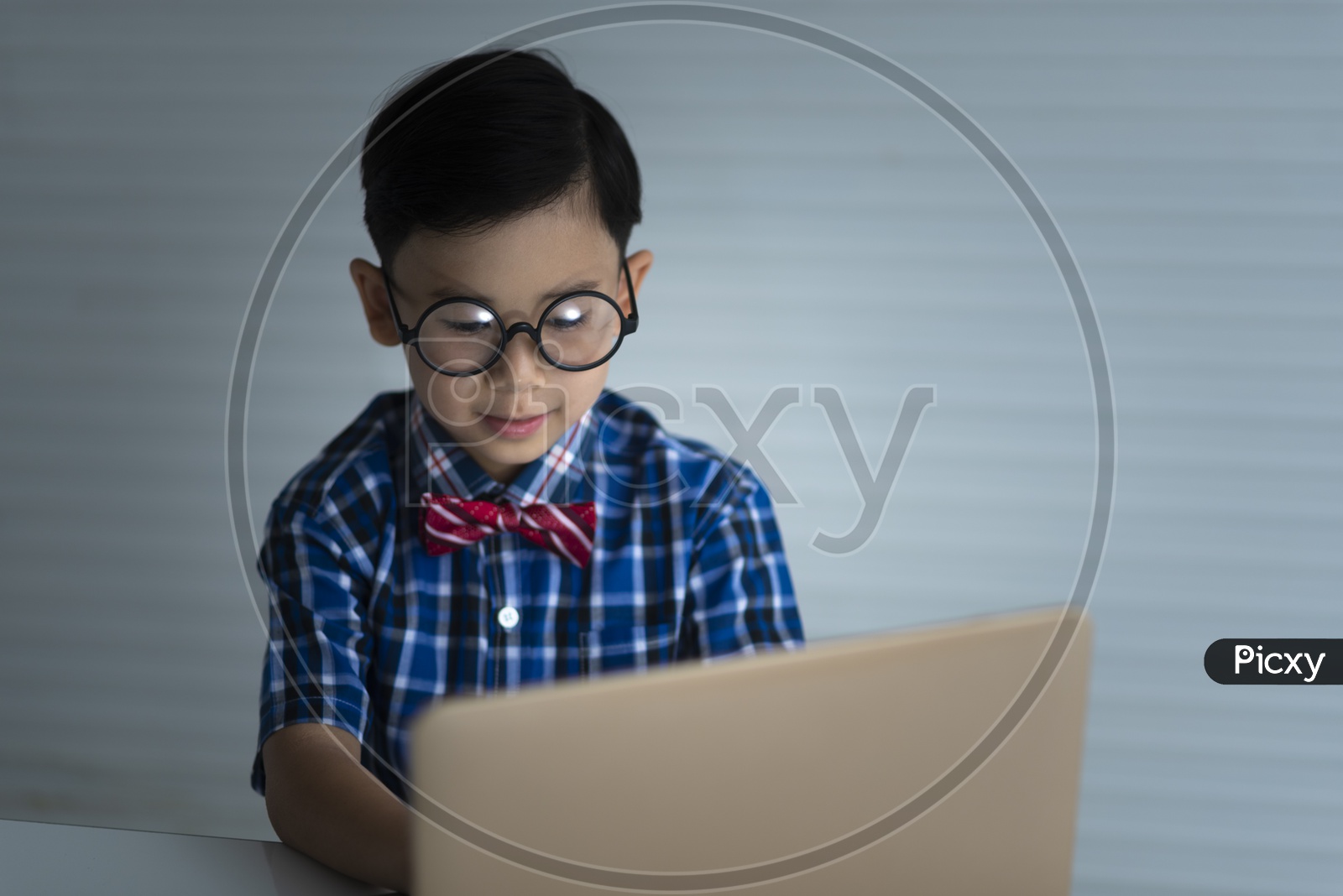 Boy studying with laptop, education concept