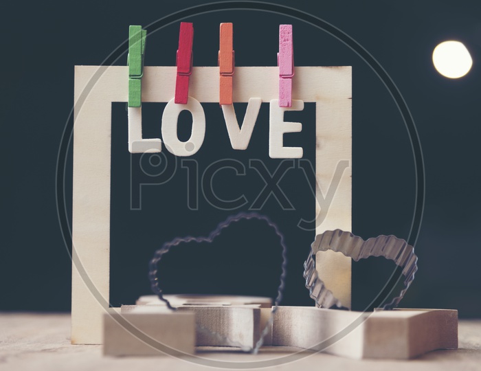 Wooden letters LOVE decorative items for Valentine's Day