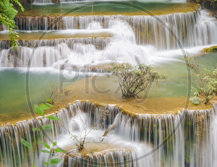 Scenic view of Huay Mae Kamin Waterfall at Kanchanaburi province, Thailand