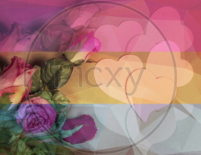 Valentines Day Artistic Backgrounds With Red  Love hearts , Flowers   and Space For Text