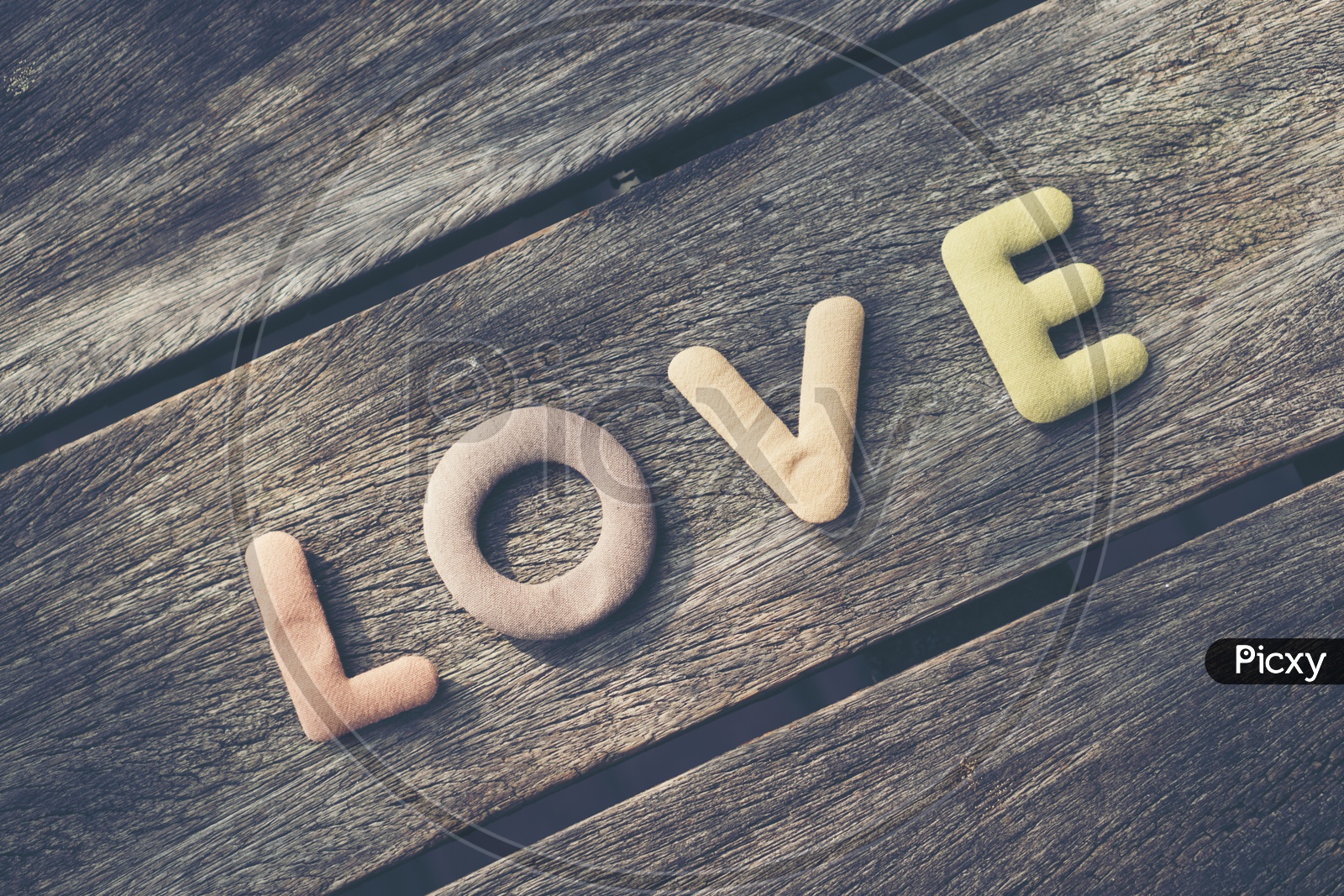 Word  LOVE With Wooden Plank Background For valentines Day Template With Copy space