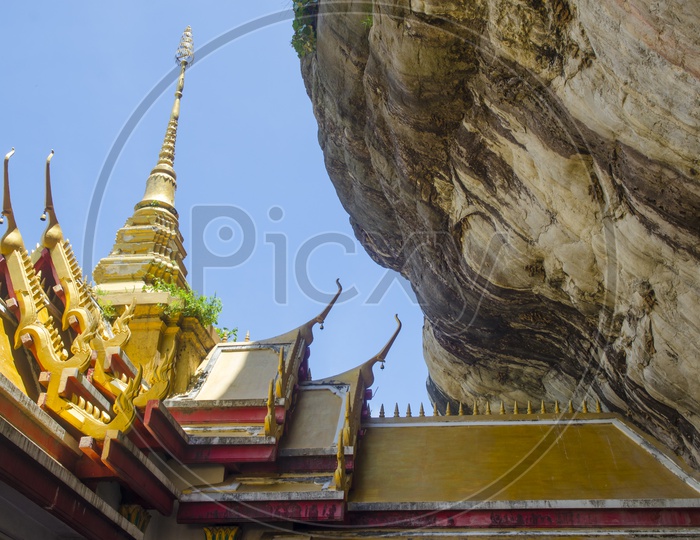 View of Wat Phra Putthachai, temple on cliff, Saraburi, Thailand