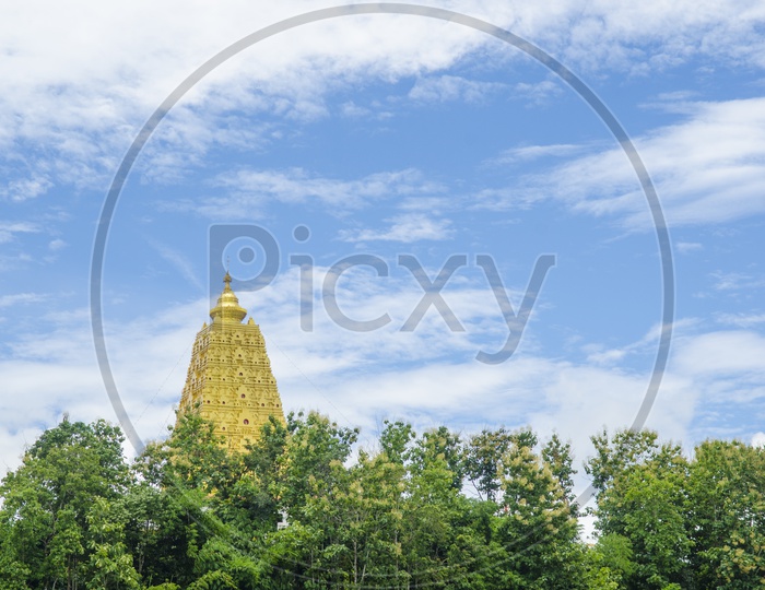 View of Buddhist sanctuary, Sangklaburi, Thailand.
