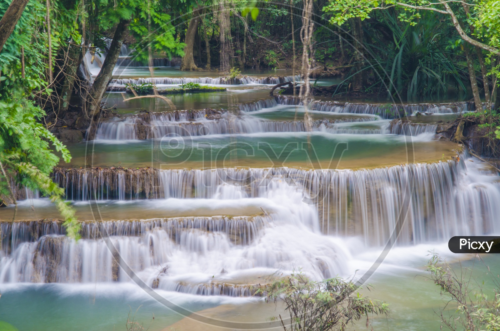 Slow Shutter of Deep forest Waterfall in Kanchanaburi, Thailand