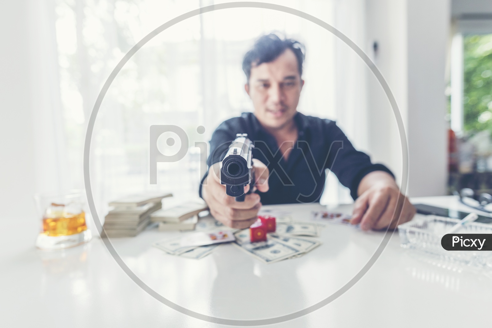 Asian businessman with his gun
