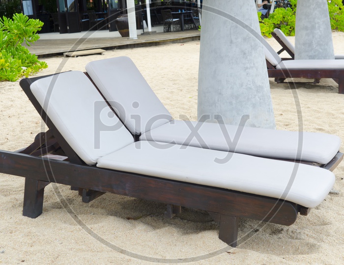 Leather beach beds along the beach in Thailand