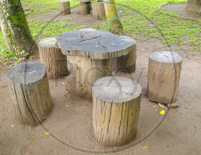Thai Garden furniture made from wooden log