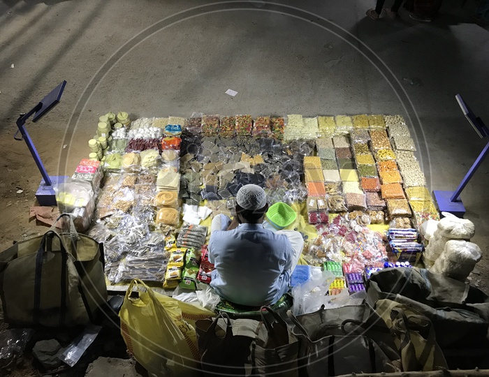 A Local street vendor selling his items in the weekly Market that happens in the Kondapur Area of Hyderabad