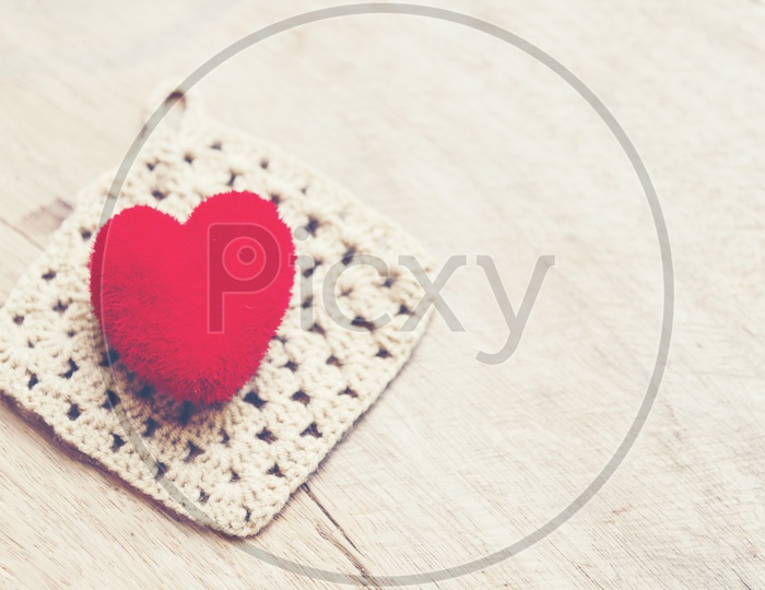 Valentine's Day or Lovers Day Template For greetings With  Love Heart On Wooden Background